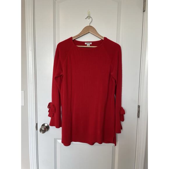 Vintage Cherry Girl Hampshire Studio Red Bow Sleeve Sweater Size L Soft Holiday - Picture 2 of 6